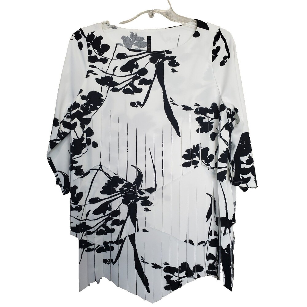 IC By Connie K Art to Wear Floral Layered Fringed Asymmetric Hem Tunic Size XL